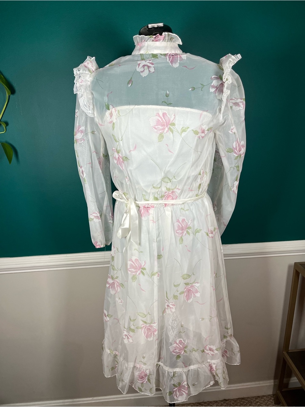 Vintage white sheer floral Prairie dress w/ slip